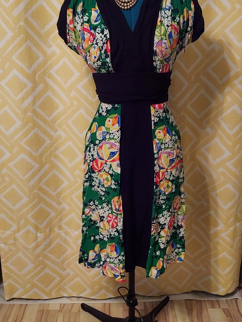 Trashy Diva Retro Vintage Style Green Kimono Obi Dress, 2 - Picture 14 of 14